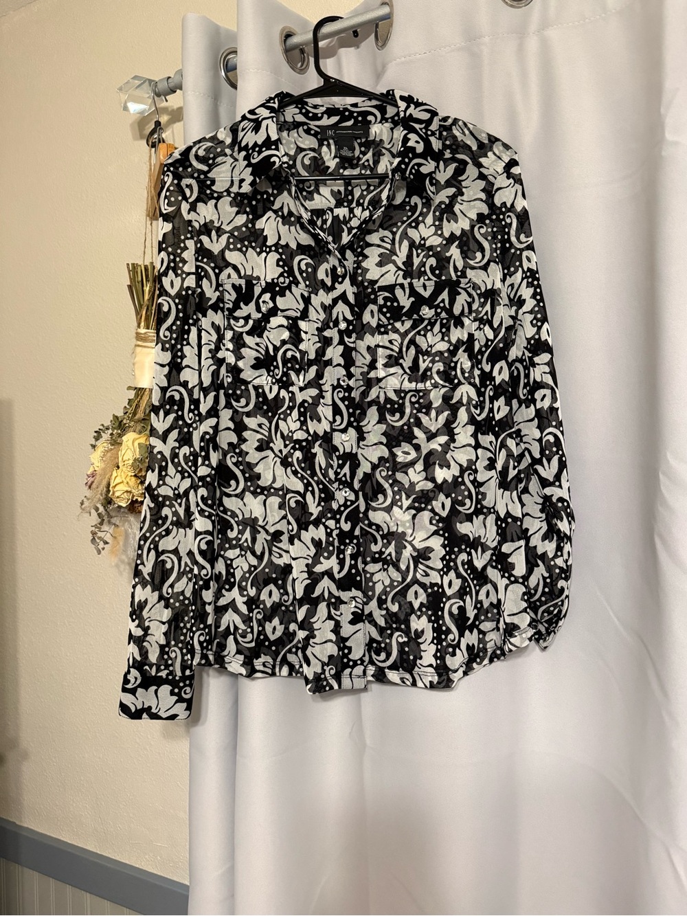 INC International Concepts Black and White Floral Button-Down Shirt